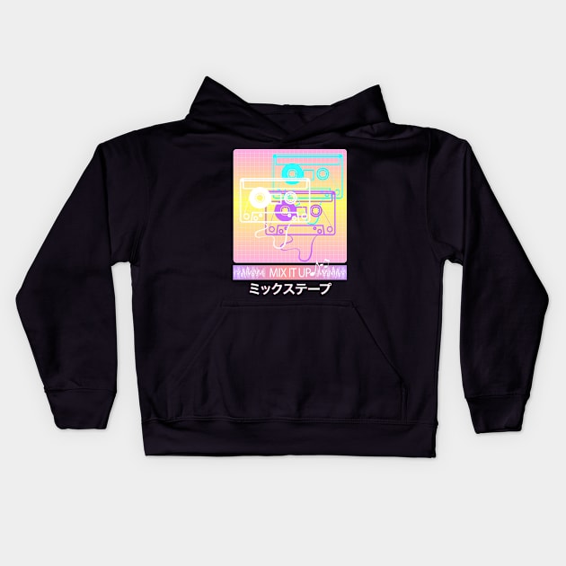 Mix Tape Vaporwave Aesthetic Retro Art - Japanese Otaku Kids Hoodie by Vaporwave